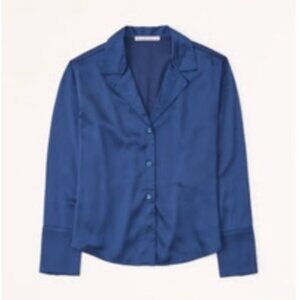 Abercrombie & Fitch Blue Long-Sleeve Satin Lapel Button-Up Shirt